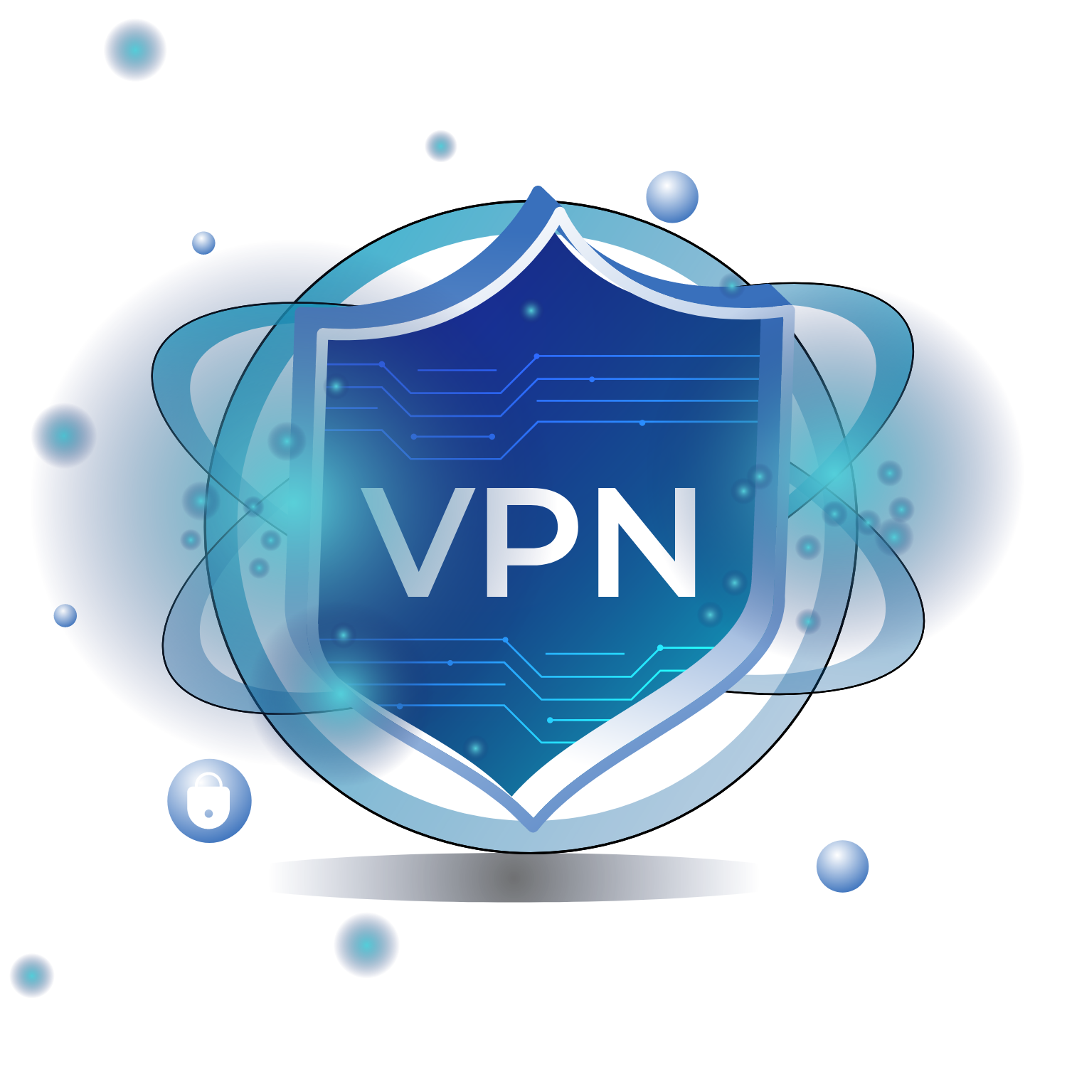 Logotipo de la VPN en azul sobre un escudo virtual